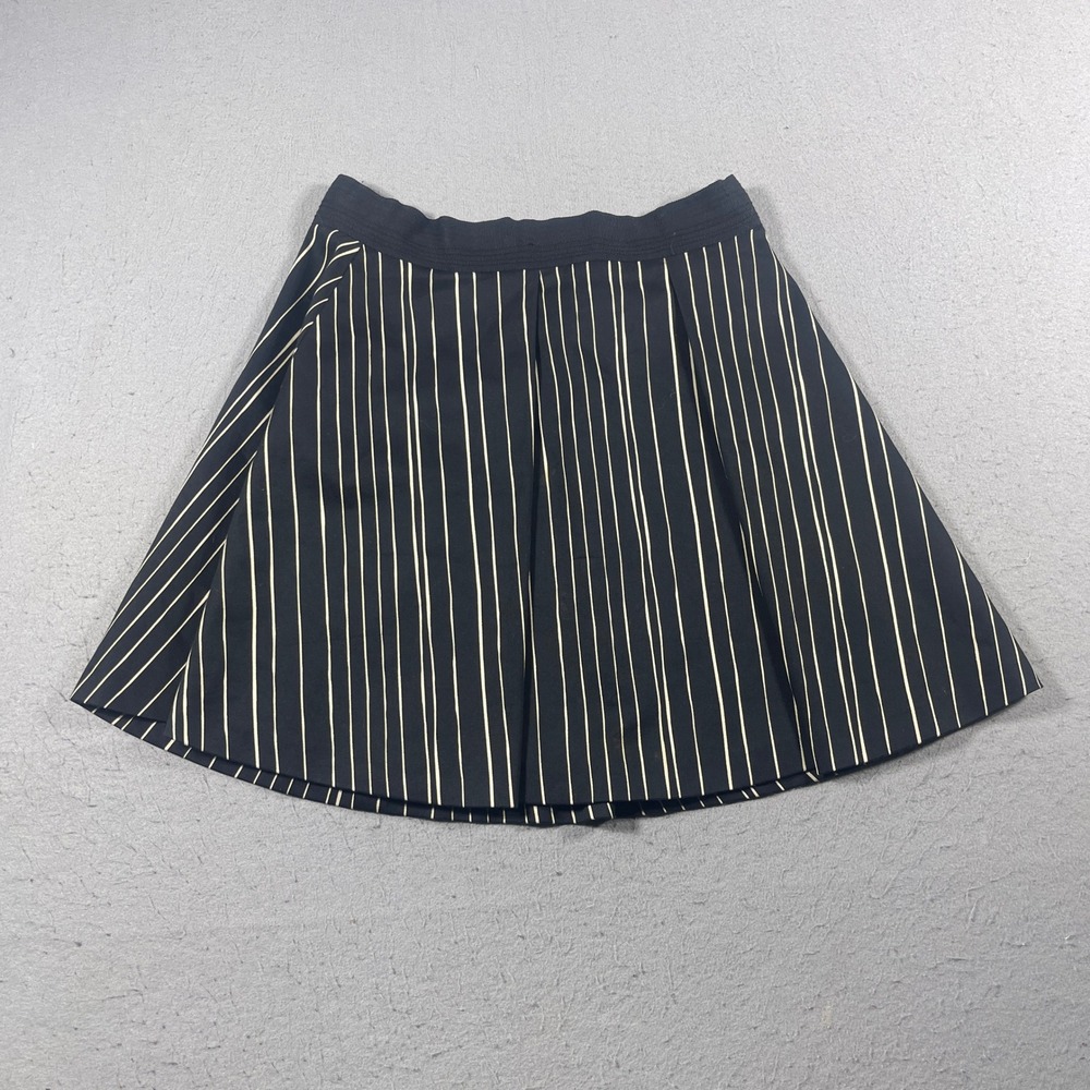 Alice + Olivia‎ Skirt Women 12 A-Line Pleated Black White Pinstripe Chic Casual